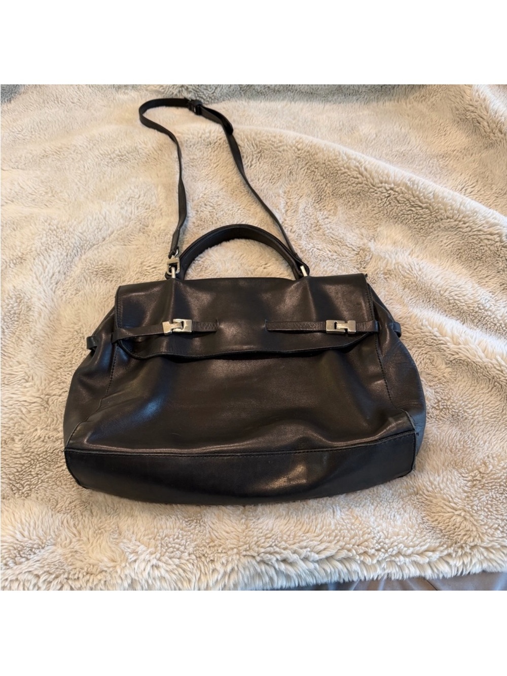 Zara Black Leather Shoulder Bag with Top Handle and Strap